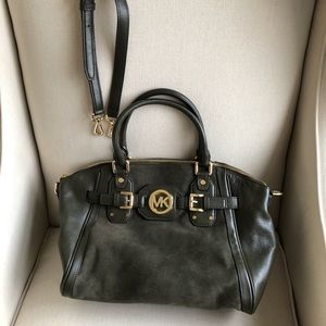 MICHAEL KORS Hudson leather/suede Satchel Dk Olive